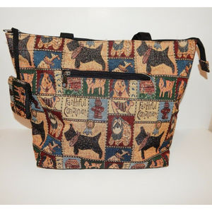 Alfagear Faithful Companion Tapestry Dog Shoulder Bag Zippered Tote Coin Purse